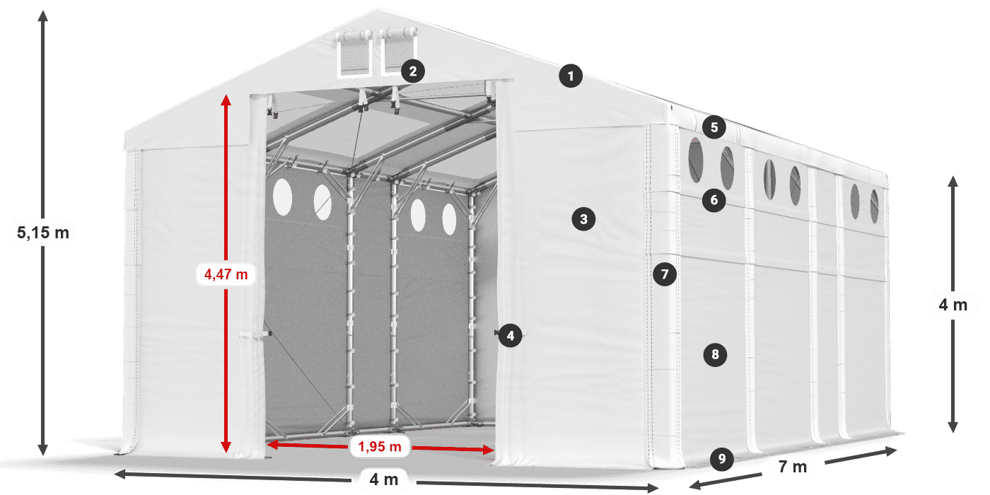 Střecha: MS T 580 PVC Stěny: MS O 580 PVC 4m legenda