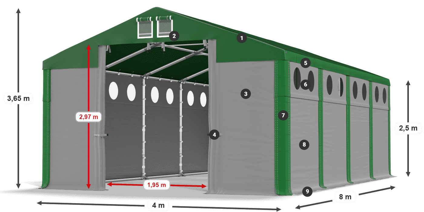 Střecha: SD 560 PVC Stěny: FR O 620 PVC legenda 2,5m