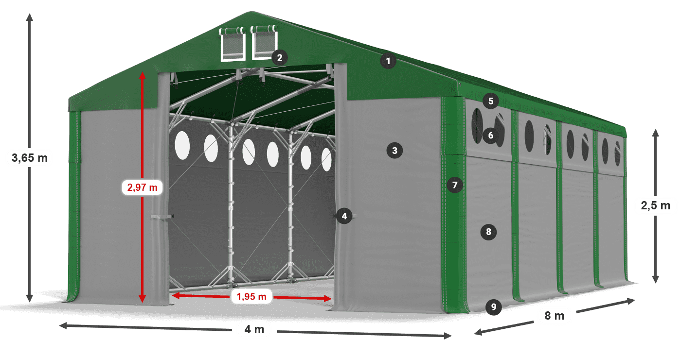 Střecha: SD 560 PVC Stěny: MS O 580 PVC legenda 2,5m