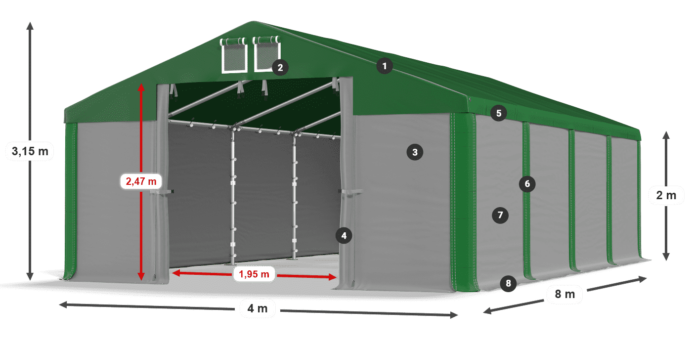 Střecha: SD 560 PVC Stěny: FR 620 PVC legenda 2m