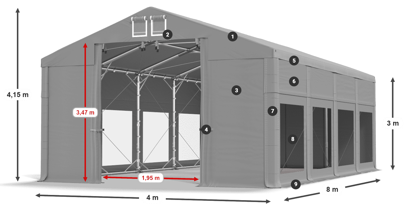 Střecha: FR 620 PVC Stěny: MS 580 PVC 3m legenda