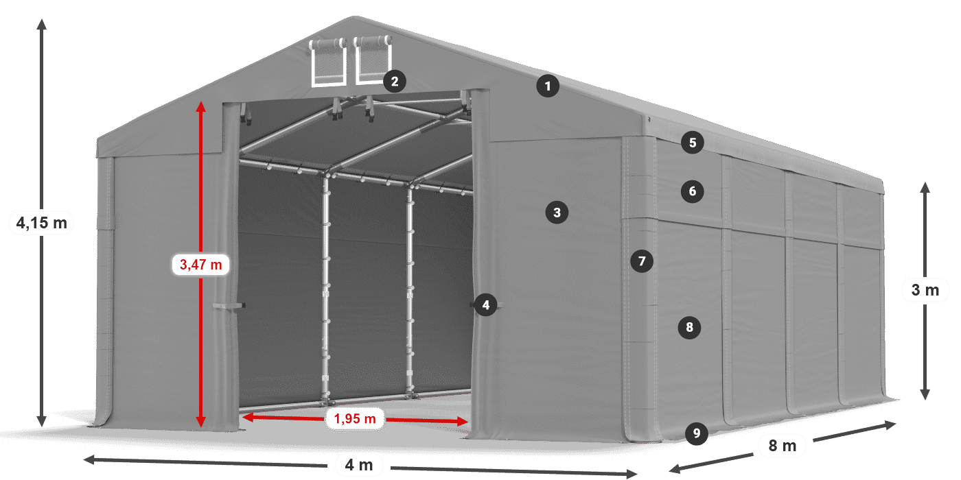 Střecha: FR 620 PVC Stěny: MS 580 PVC 3m legenda