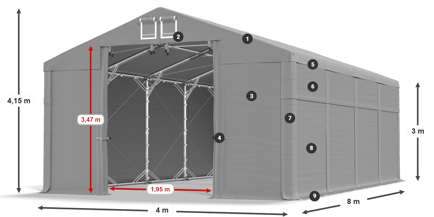 Střecha: MS 580 PVC Stěny: SD 500 PVC 3m legenda