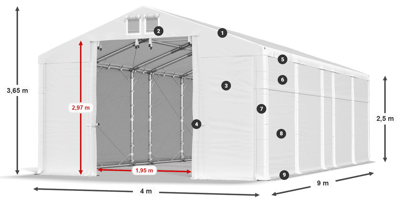 Střecha: FR 620 PVC Stěny: SD 500 PVC 2,5 m legenda