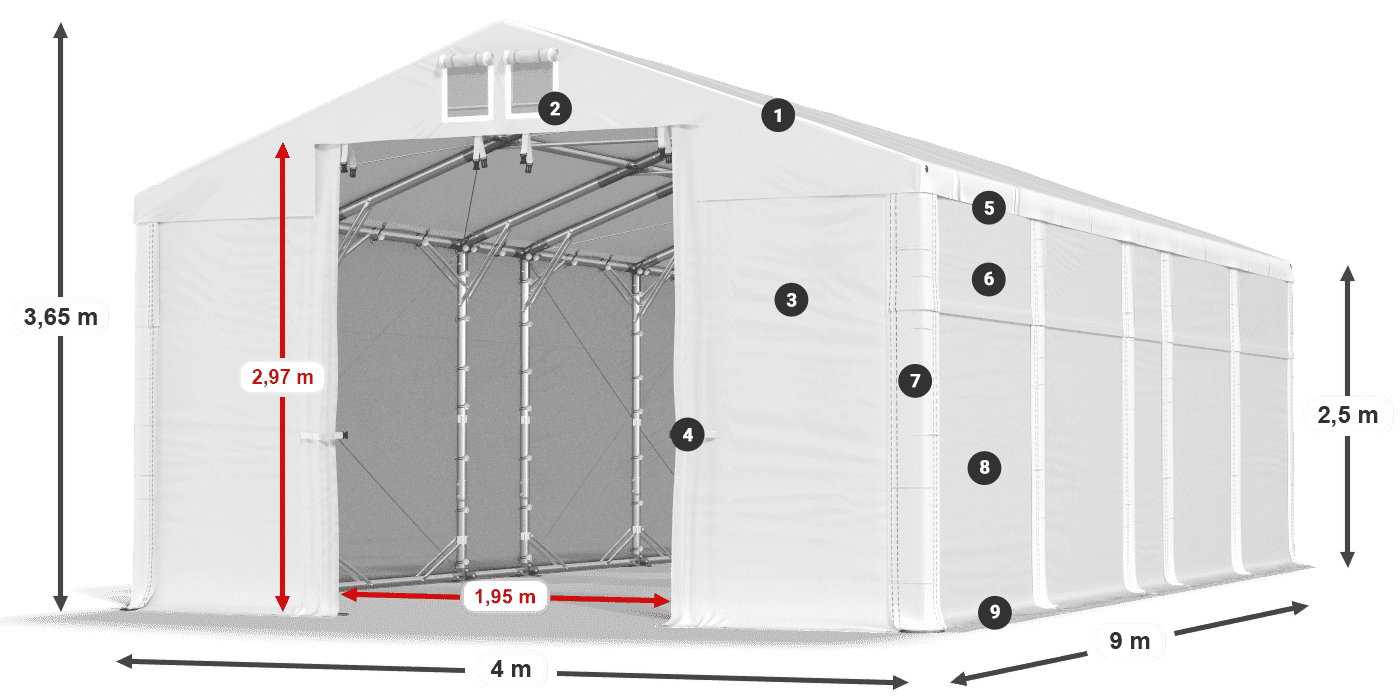 Střecha: MS 580 PVC Stěny: SD 500 PVC 2,5 m legenda
