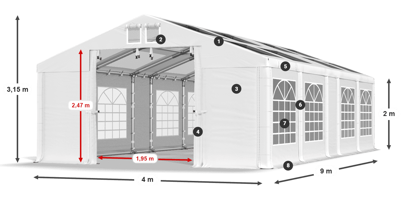 Střecha: MS 580 PVC Stěny: SD 500 PVC 2m legenda