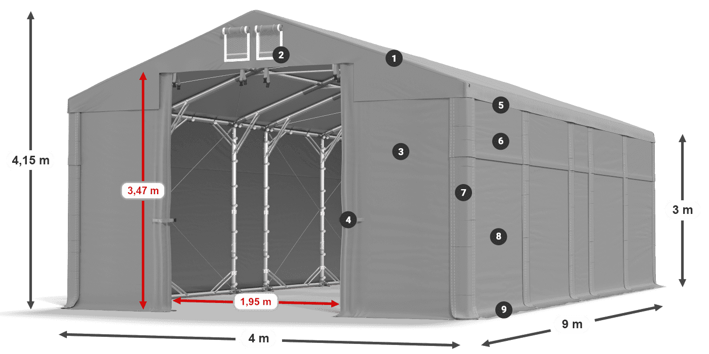 Střecha: FR 620 PVC Stěny: SD 500 PVC 3m legenda