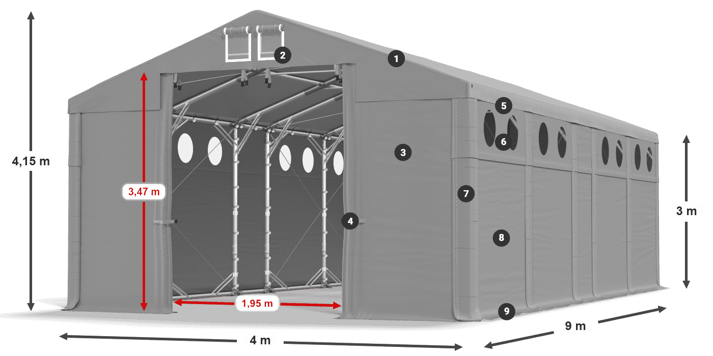 Střecha: FR 620 PVC Stěny: SD O 500 PVC 3m legenda