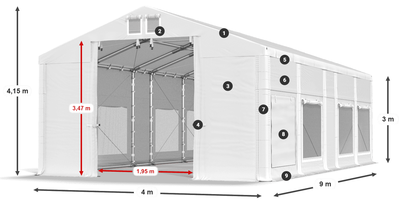 Střecha: FR 620 PVC Stěny: SD 500 PVC 3m legenda