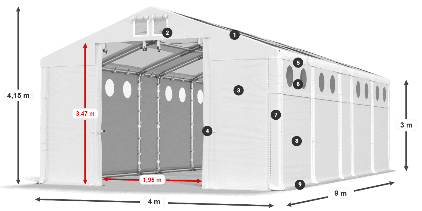 Střecha: MS T 580 PVC Stěny: MS O 580 PVC 3m legenda