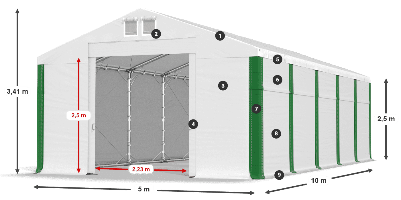 Střecha: FR 620 PVC Stěny: MS 580 PVC 2,5 m legenda