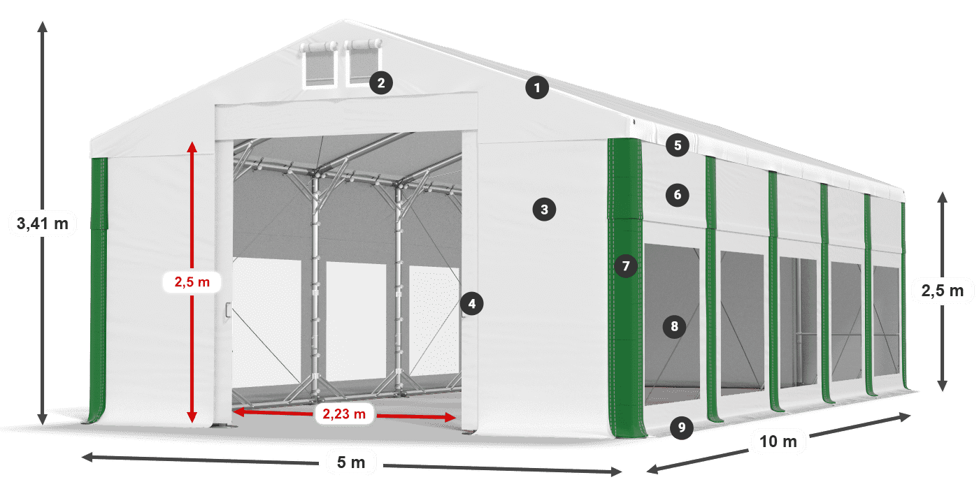 Střecha: FR 620 PVC Stěny: MS 580 PVC 2,5 m legenda