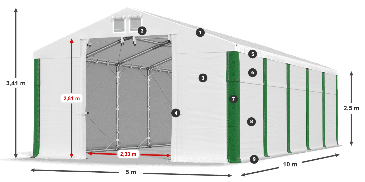 Střecha: FR 620 PVC Stěny: SD 500 PVC 2,5 m legenda