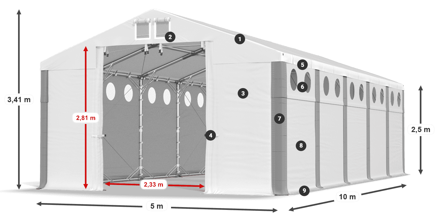 Střecha: FR 620 PVC Stěny: SD O 500 PVC 2,5 m legenda