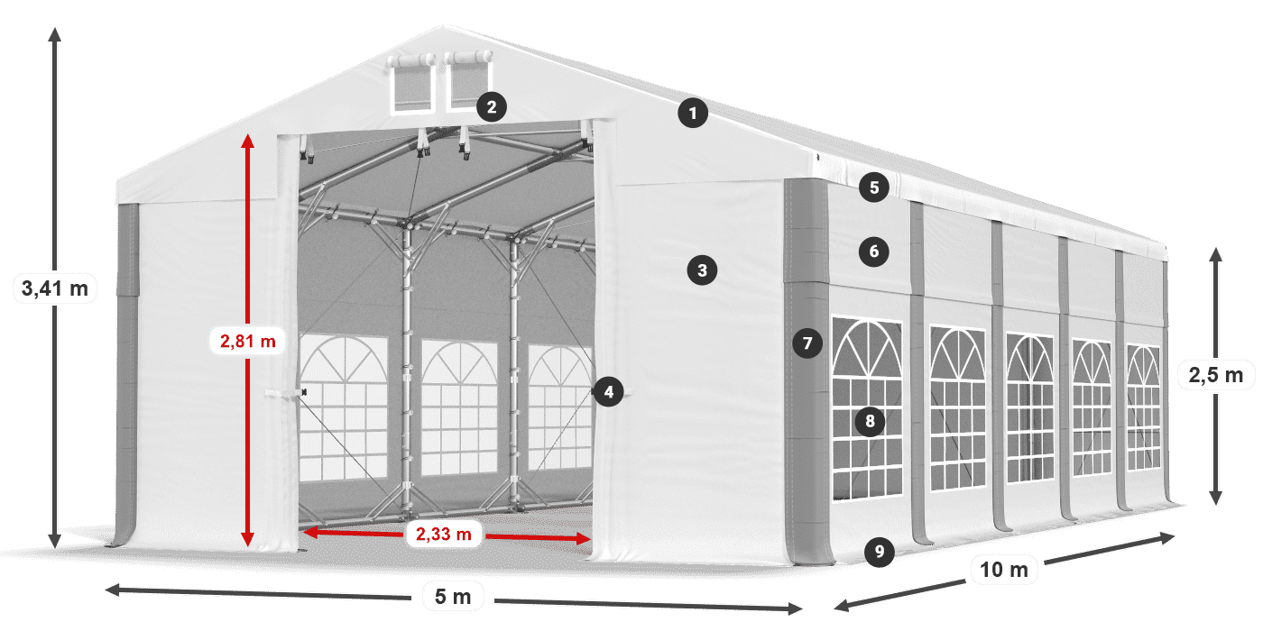 Střecha: FR 620 PVC Stěny: SD 500 PVC 2,5 m legenda