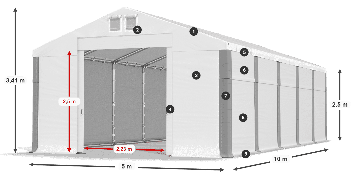 Střecha: FR 620 PVC Stěny: SD 500 PVC 2,5 m legenda