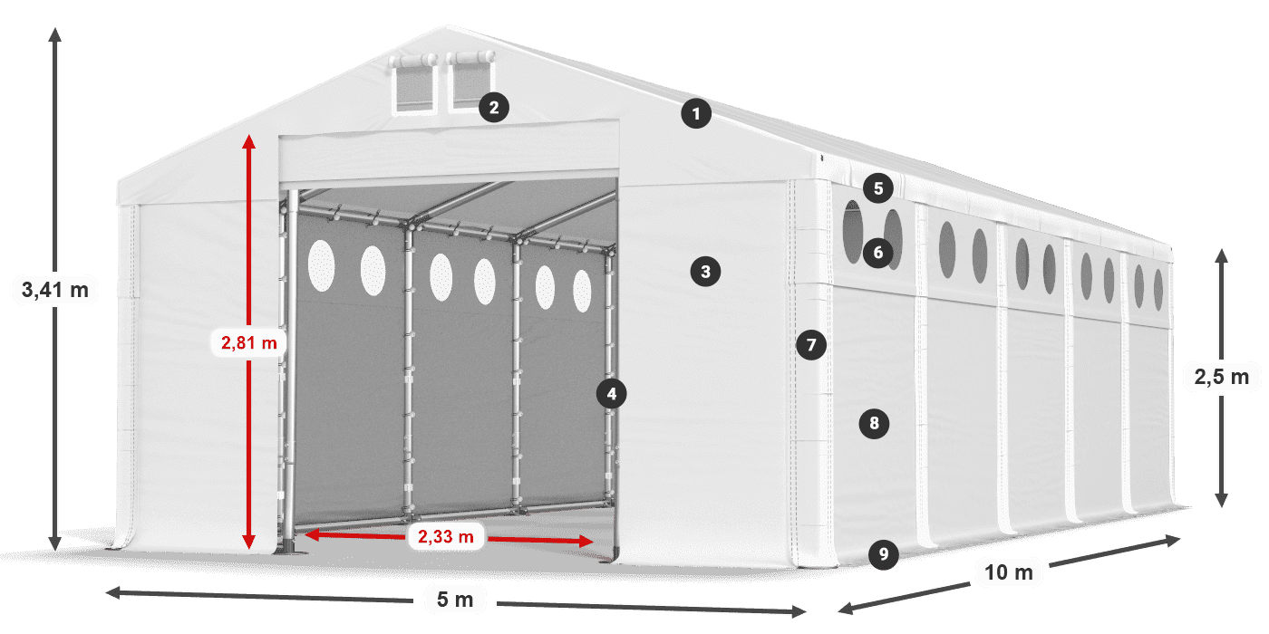 Střecha: FR 620 PVC Stěny: SD O 500 PVC 2,5 m legenda