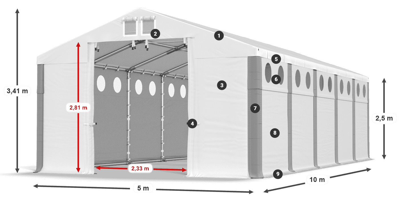 Střecha: FR 620 PVC Stěny: SD O 500 PVC 2,5 m legenda