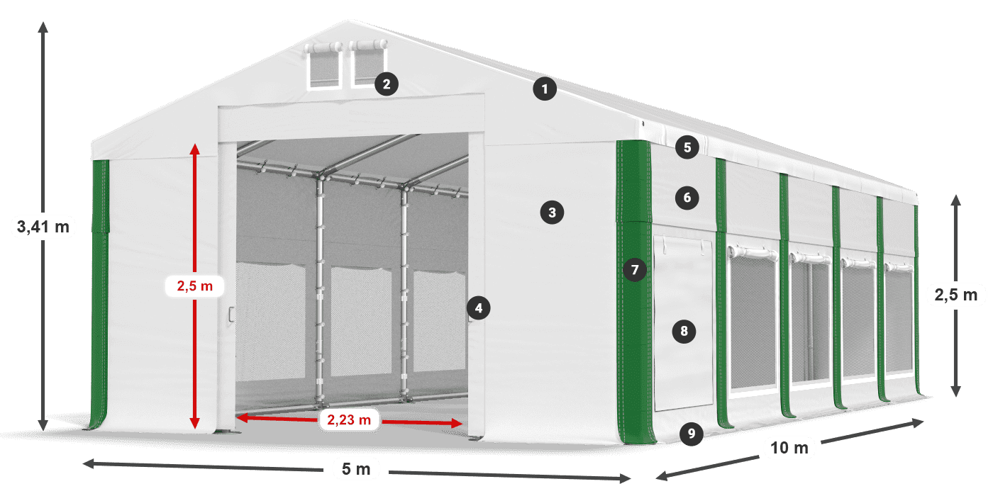 Střecha: FR 620 PVC Stěny: SD 500 PVC 2,5 m legenda