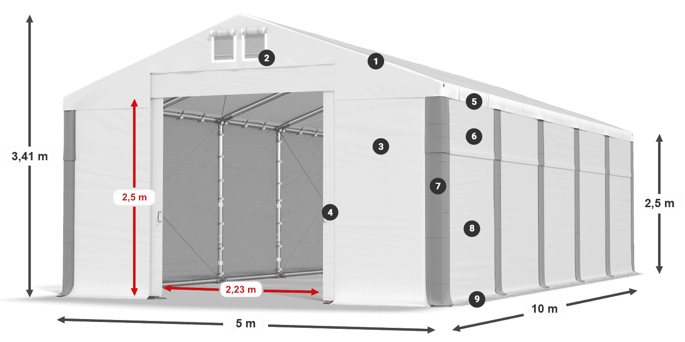 Střecha: FR 620 PVC Stěny: SD 500 PVC 2,5 m legenda