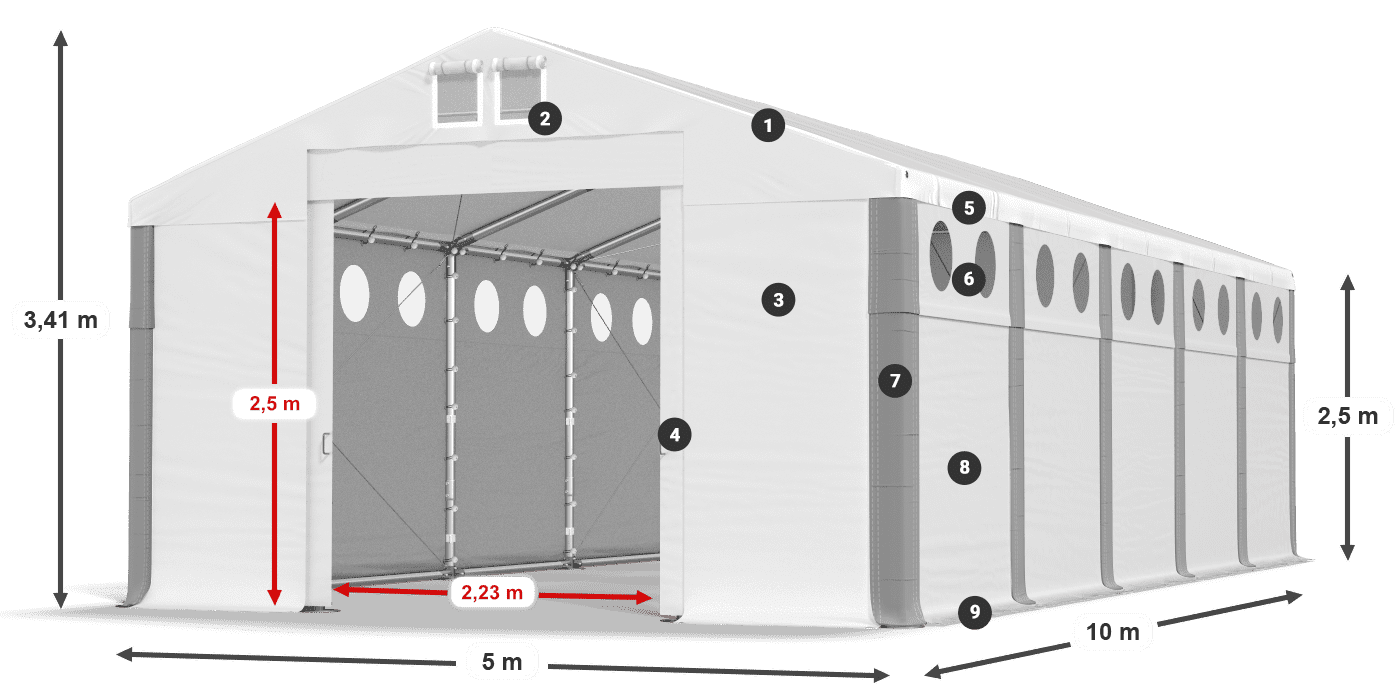 Střecha: FR 620 PVC Stěny: SD O 500 PVC 2,5 m legenda