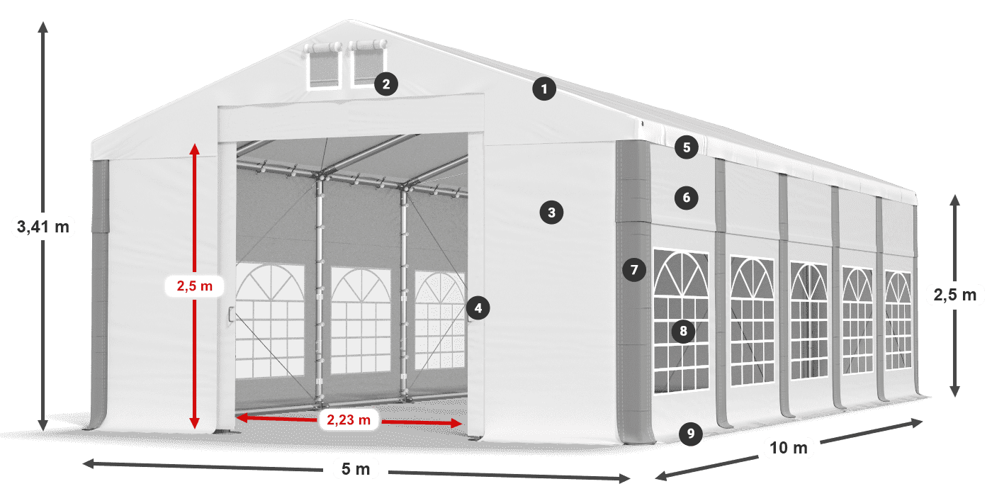 Střecha: FR 620 PVC Stěny: SD 500 PVC 2,5 m legenda