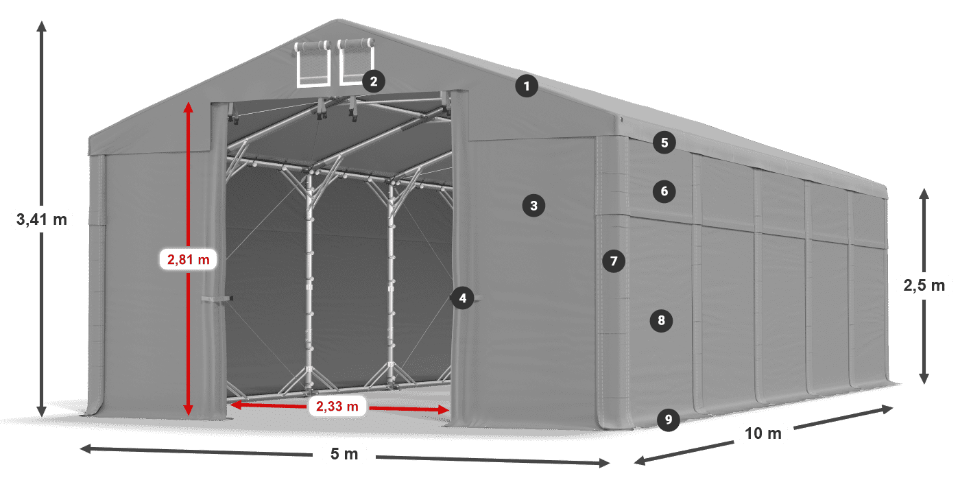 Střecha: MS 580 PVC Stěny: FR 620 PVC 2,5 m legenda