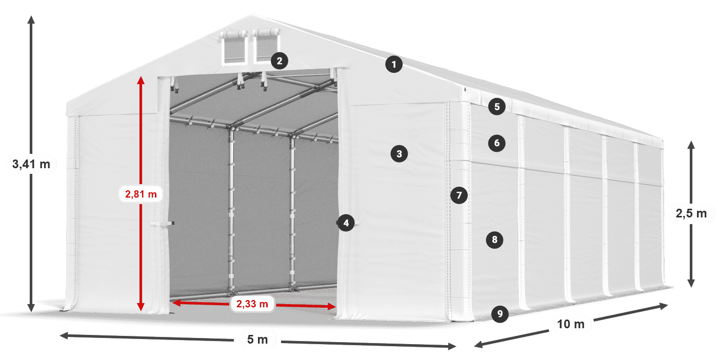 Střecha: MS 580 PVC Stěny: FR 620 PVC 2,5 m legenda