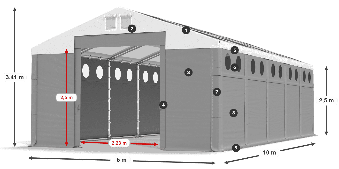 Střecha: MS T 580 PVC Stěny: FR O 620 PVC 2,5 m legenda