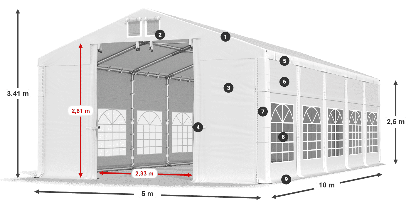 Střecha: MS 580 PVC Stěny: FR 620 PVC 2,5 m legenda