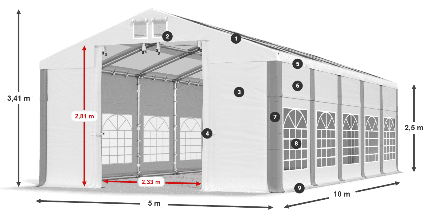 Střecha: MS T 580 PVC Stěny: FR 620 PVC 2,5 m legenda