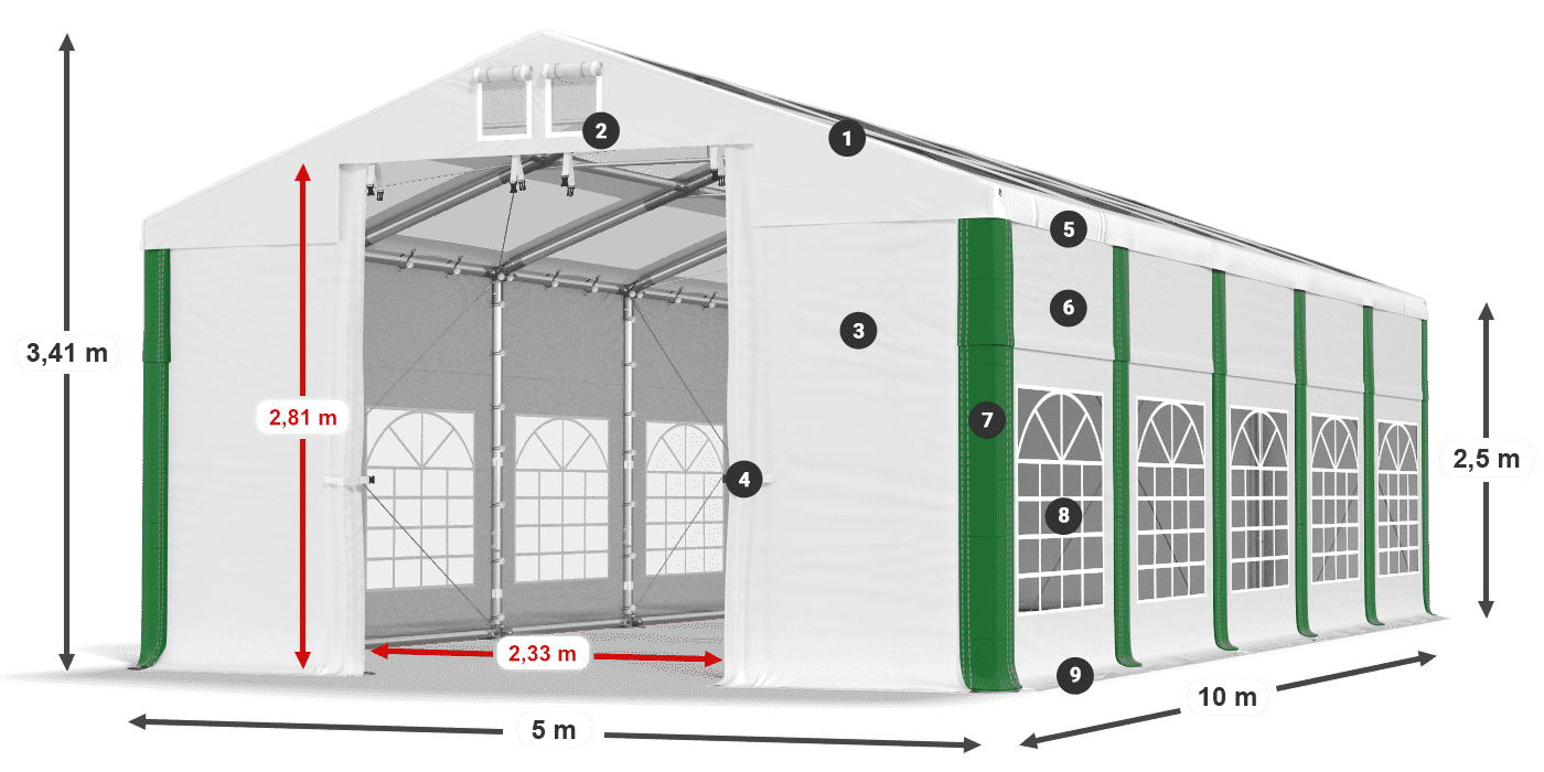 Střecha: MS T 580 PVC Stěny: FR 620 PVC 2,5 m legenda
