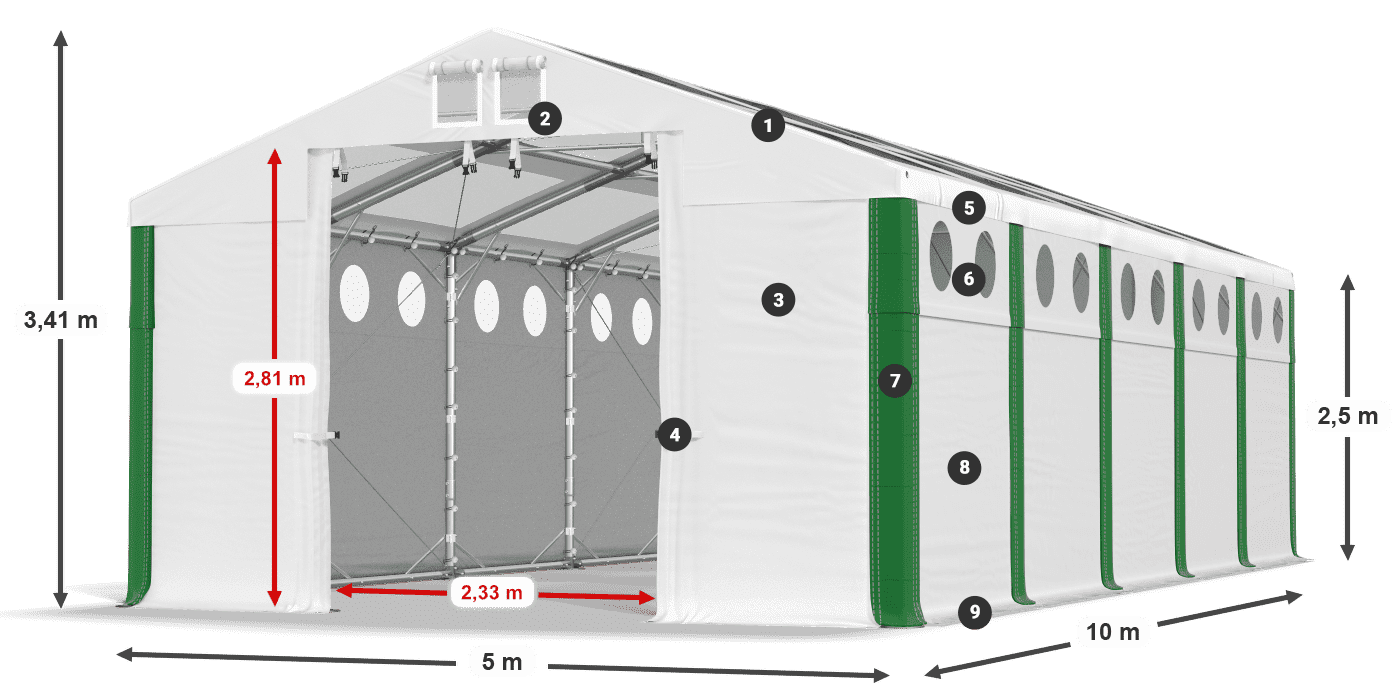 Střecha: MS T 580 PVC Stěny: MS O 580 PVC 2,5 m legenda