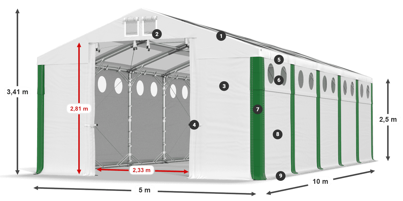 Střecha: MS T 580 PVC Stěny: MS O 580 PVC 2,5 m legenda