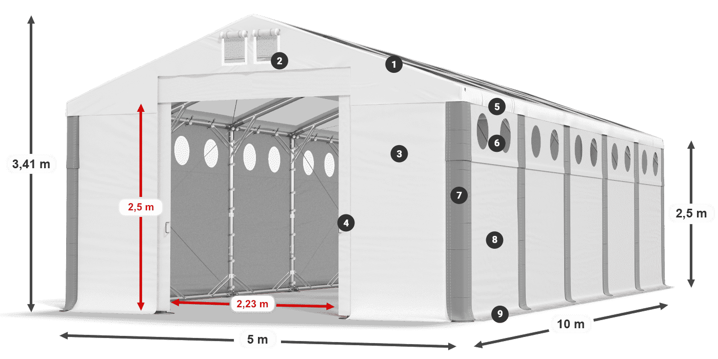 Střecha: MS T 580 PVC Stěny: MS O 580 PVC 2,5 m legenda