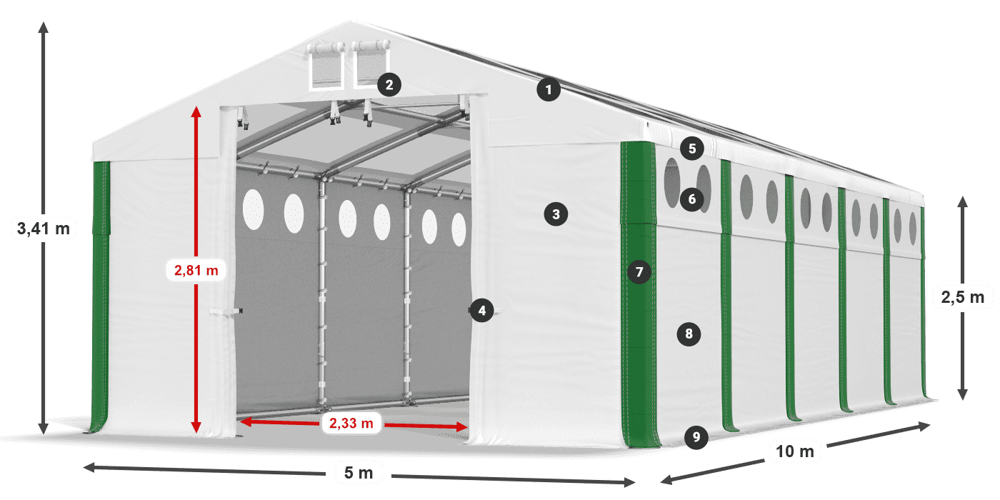 Střecha: MS T 580 PVC Stěny: MS O 580 PVC 2,5 m legenda