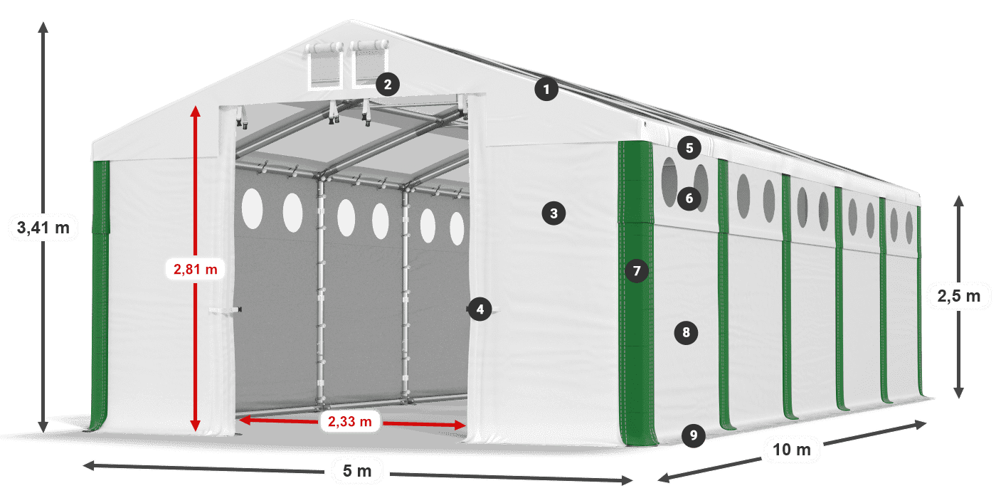 Střecha: MS T 580 PVC Stěny: MS O 580 PVC 2,5 m legenda