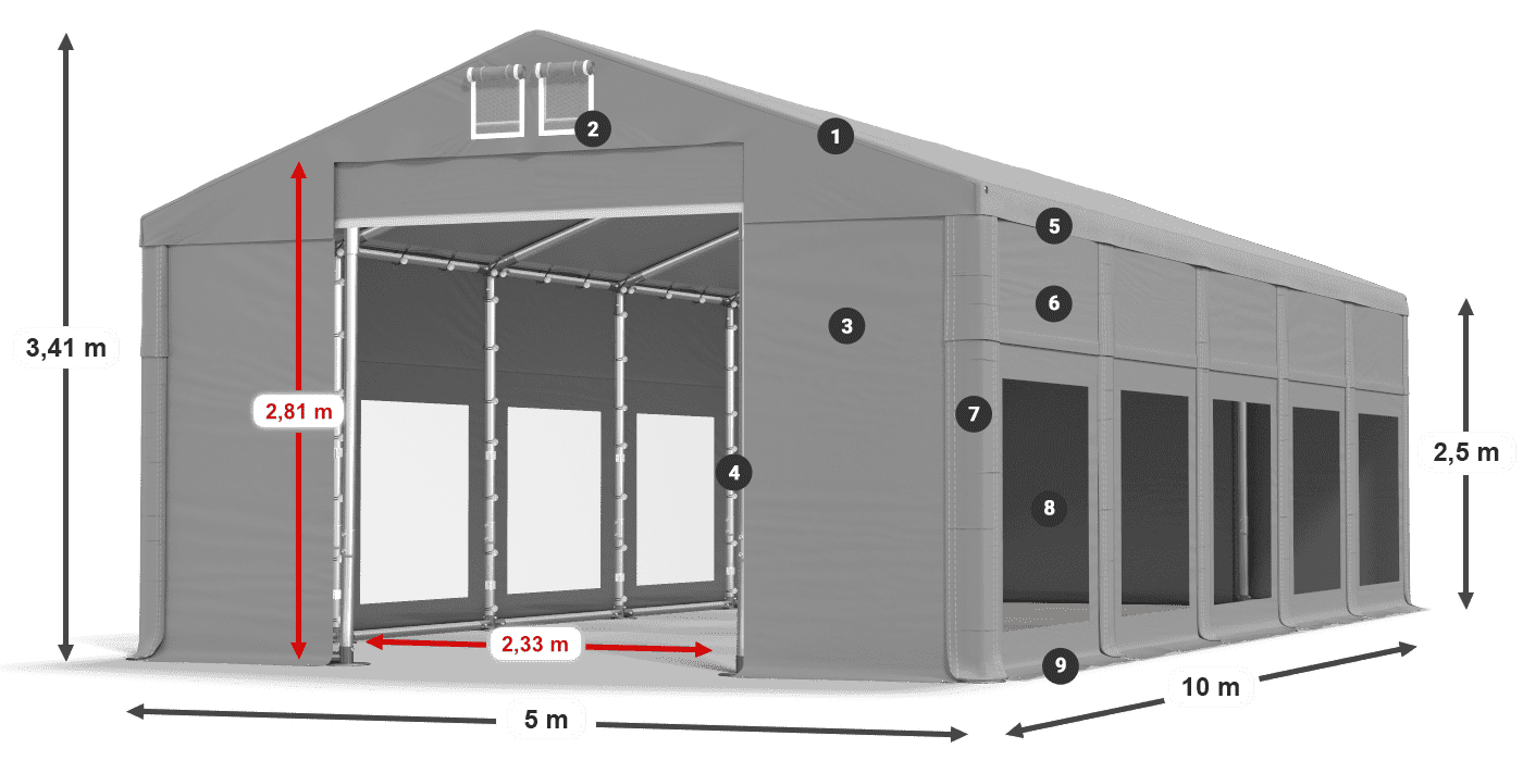 Střecha: MS 580 PVC Stěny: MS 580 PVC 2,5 m legenda