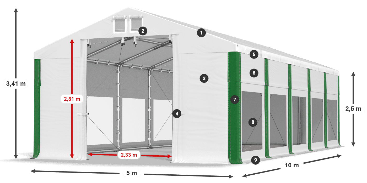 Střecha: MS 580 PVC Stěny: MS 580 PVC 2,5 m legenda