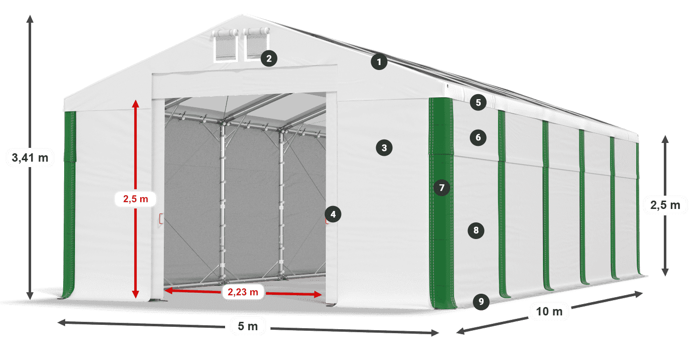 Střecha: MS T 580 PVC Stěny: SD 500 PVC 2,5 m legenda