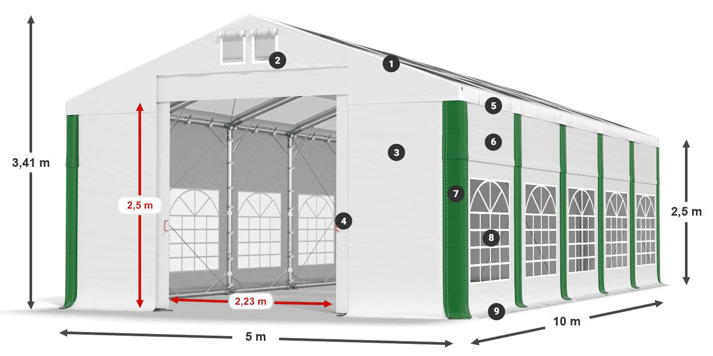 Střecha: MS 580 PVC Stěny: SD 500 PVC 2,5 m legenda