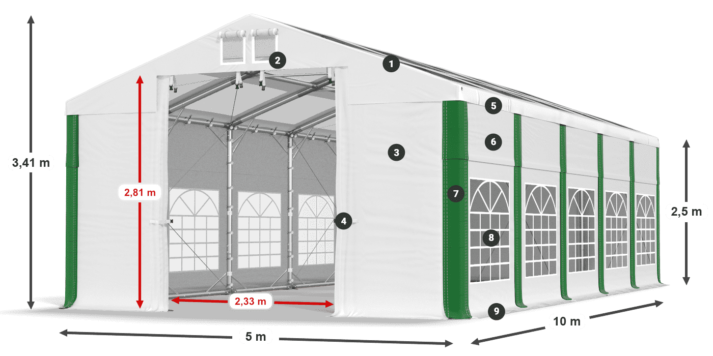 Střecha: MS 580 PVC Stěny: SD 500 PVC 2,5 m legenda