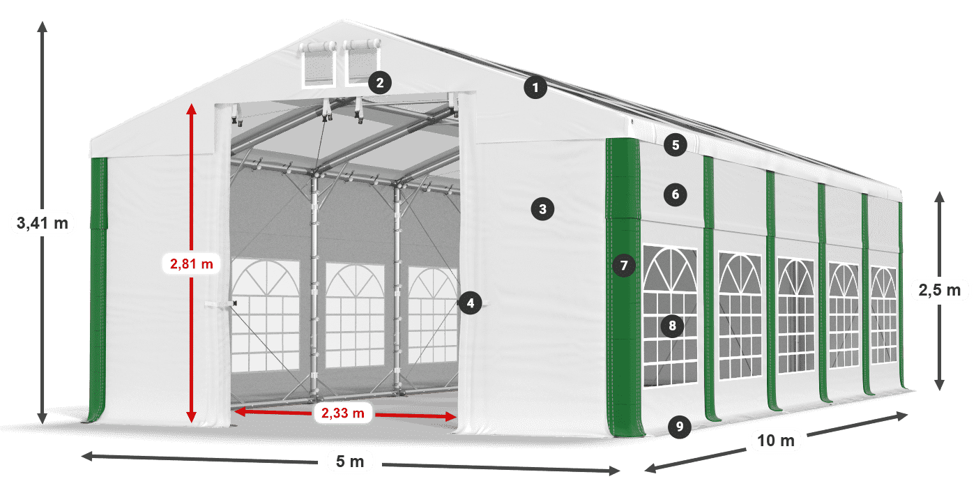 Střecha: MS 580 PVC Stěny: SD 500 PVC 2,5 m legenda