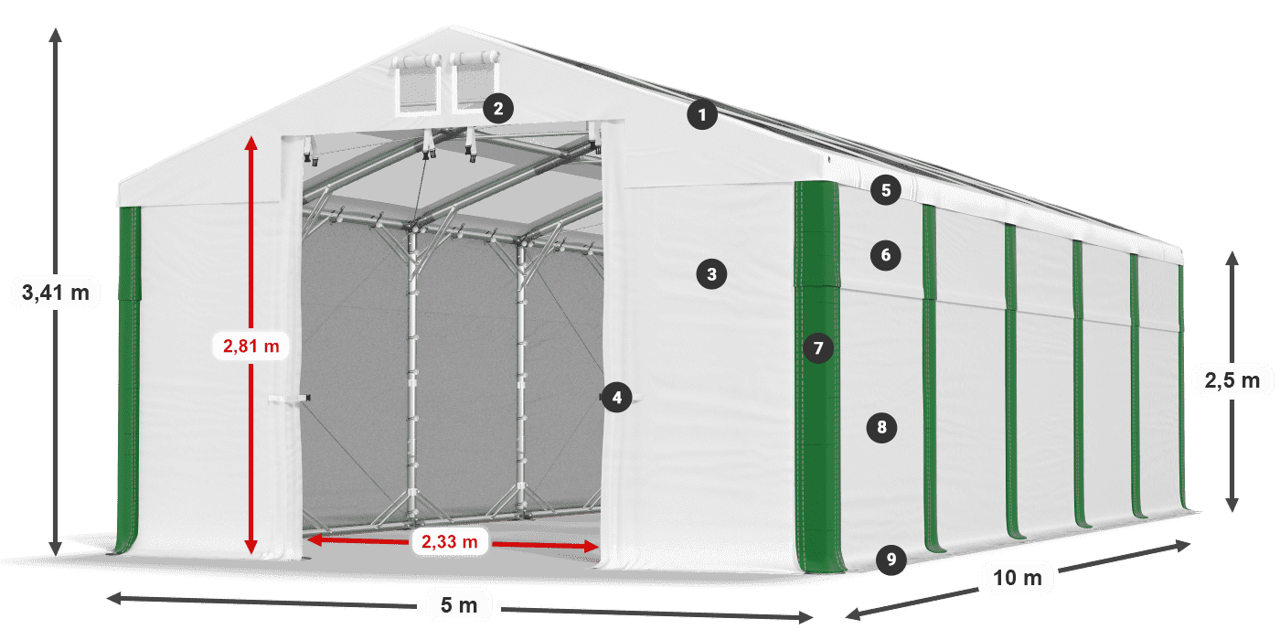 Střecha: MS T 580 PVC Stěny: SD 500 PVC 2,5 m legenda