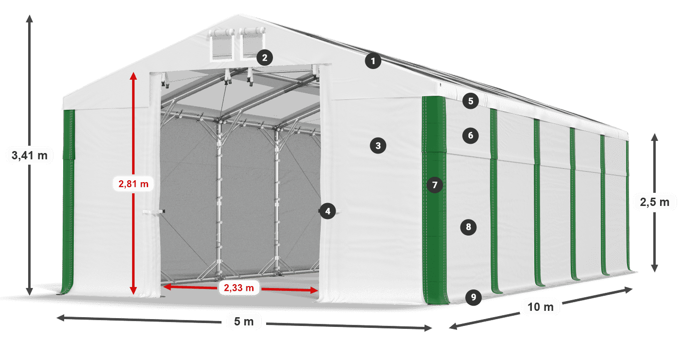 Střecha: MS T 580 PVC Stěny: SD 500 PVC 2,5 m legenda