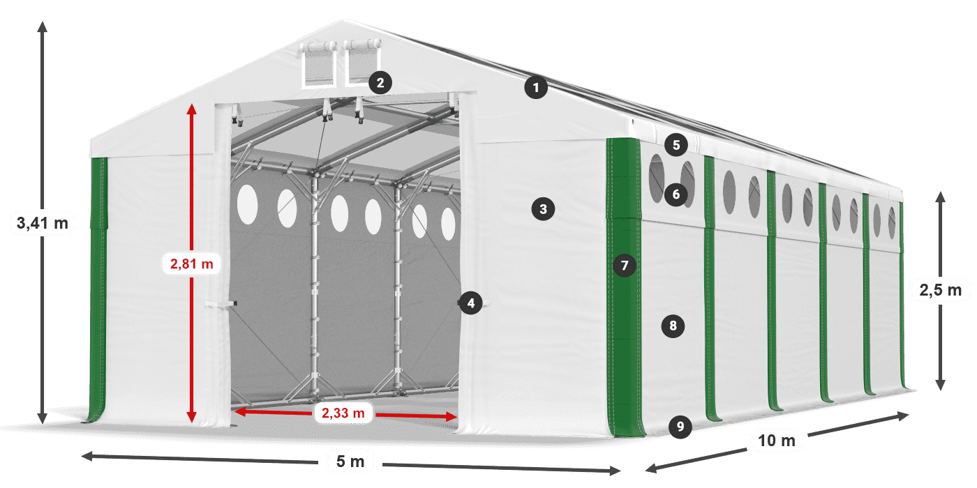 Střecha: MS T 580 PVC Stěny: SD O 500 PVC 2,5 m legenda
