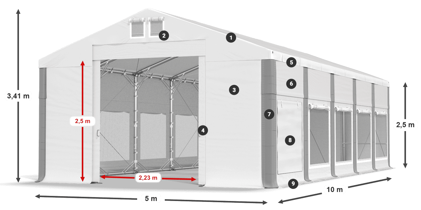 Střecha: MS 580 PVC Stěny: SD M 500 PVC 2,5 m legenda