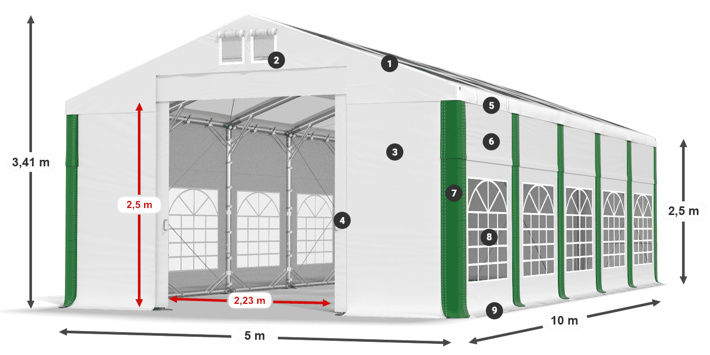Střecha: MS 580 PVC Stěny: SD 500 PVC 2,5 m legenda