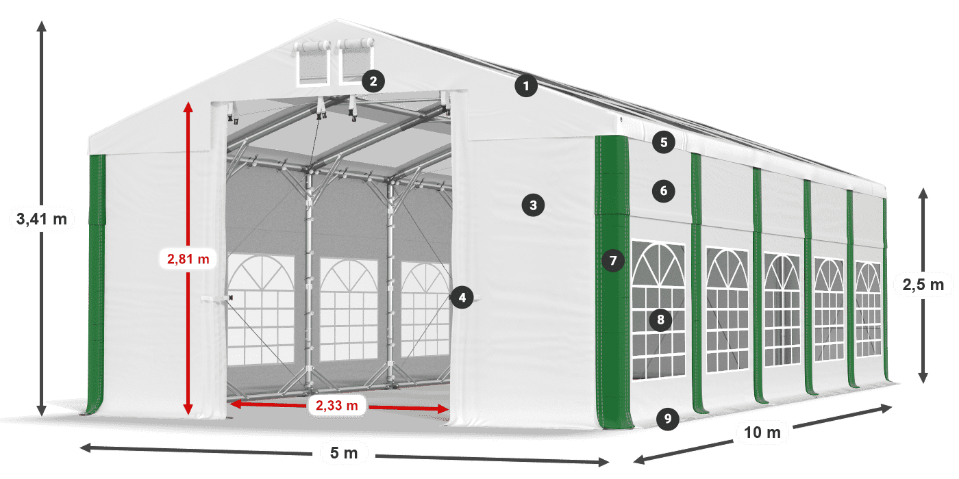 Střecha: MS 580 PVC Stěny: SD 500 PVC 2,5 m legenda