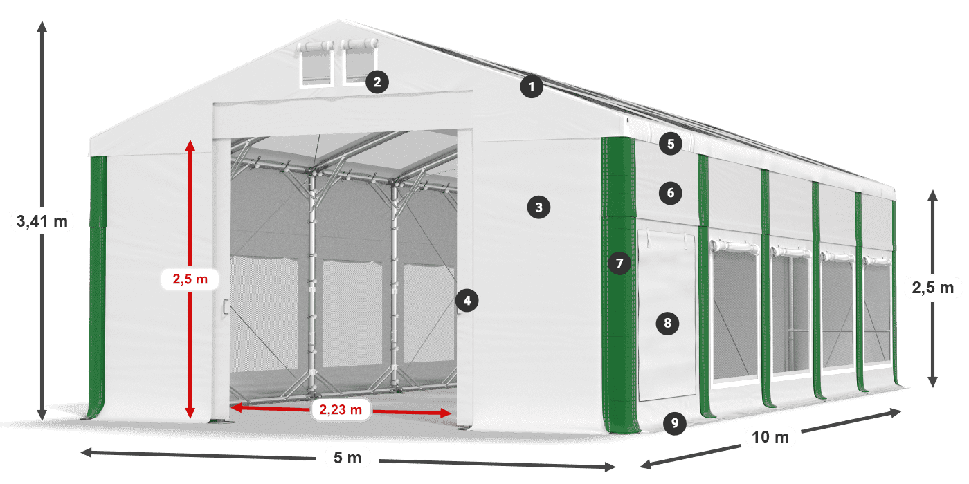 Střecha: MS T 580 PVC Stěny: SD M 500 PVC 2,5 m legenda